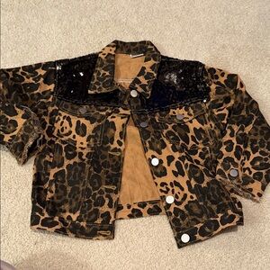 Leopard Print Sequin Denim Jacket
